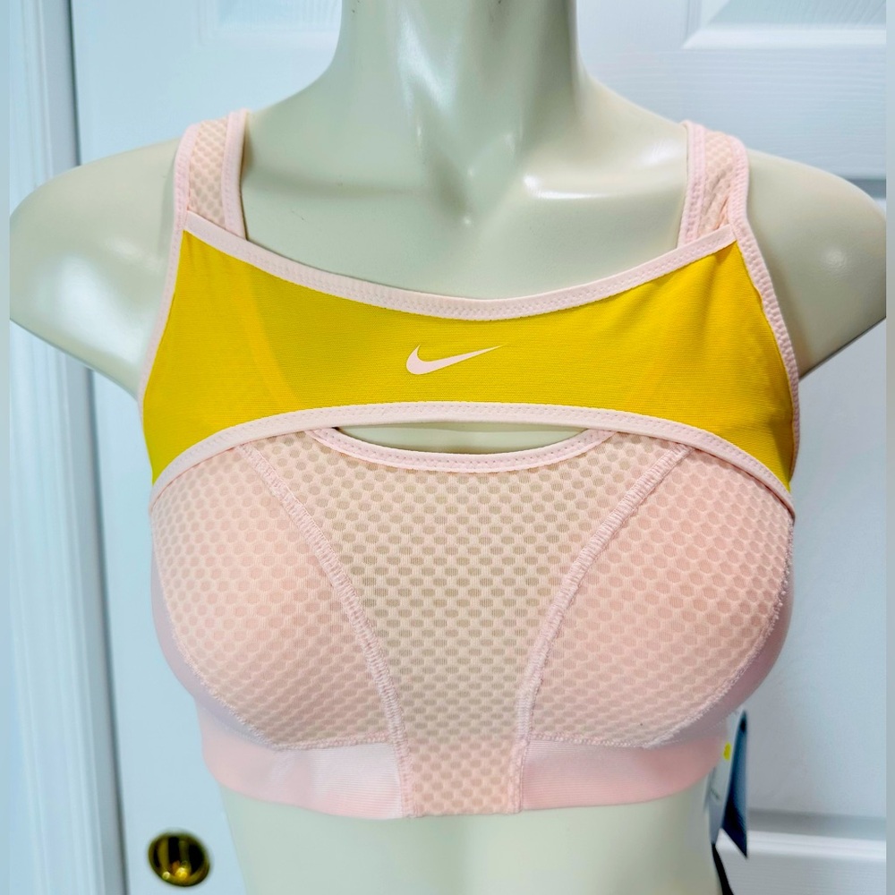 NIKE sports BRA women’s exercise apparel PINK YELLOW DRI Fit Adv training S NWT